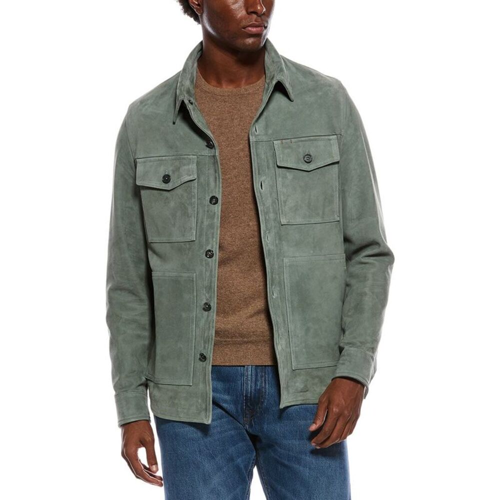 Isaia Mens  Suede Shirt Jacket, Gray